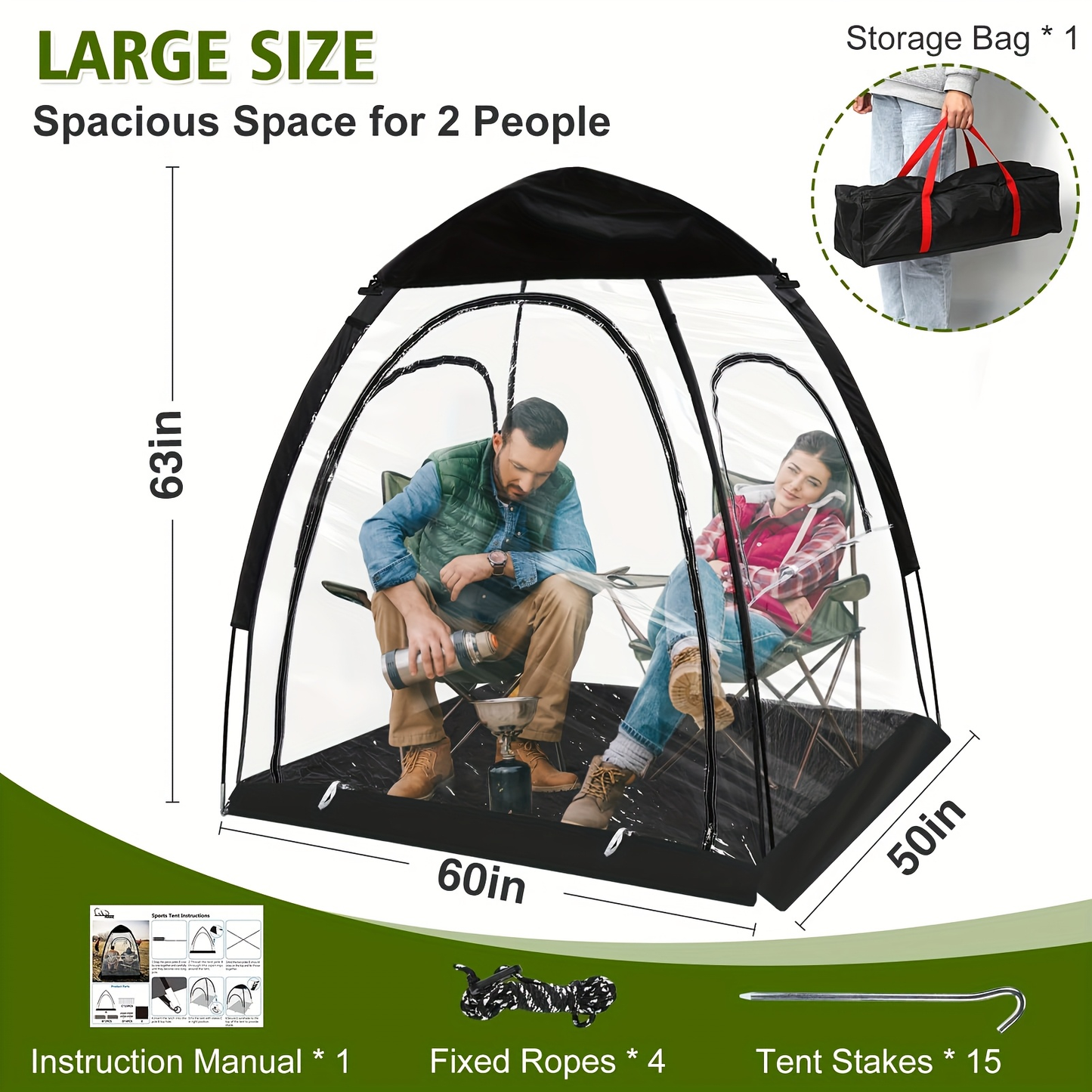 Waterproof Camping Tent 1-3 Person Transparent Oxford Rain Shelter