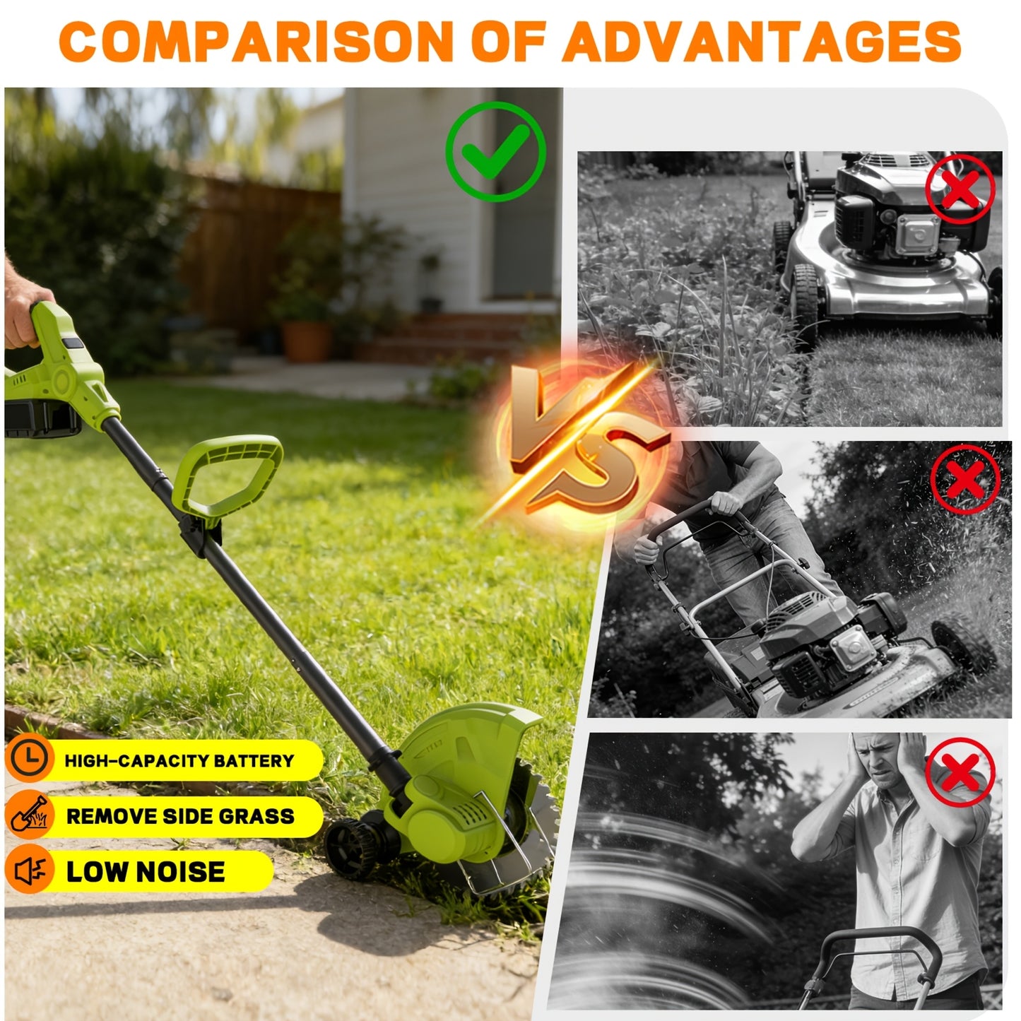 Cordless Lawn Mower 3-in-1 | Trimmer Edger Small Yard Patio Garden
