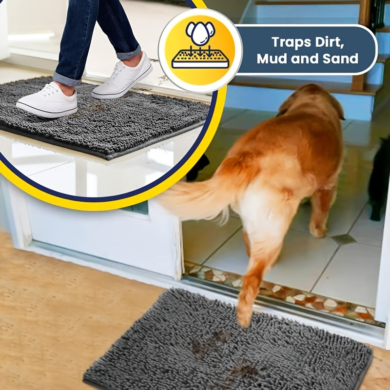 Chenille Dog Door Mat Super Absorbent Muddy Paws Non-Slip Washable Pet Rug Quick Dry Gingham Entryway Mat Indoor Outdoor Multiple Sizes & Colors