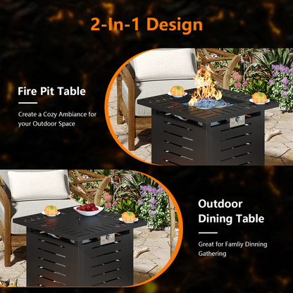 Propane Fire Pit Table Outdoor 50,000 BTU Gas Fire Table with Lid Lava Rocks & Waterproof Cover for Patio Backyard Deck Black Brown 40"/44"