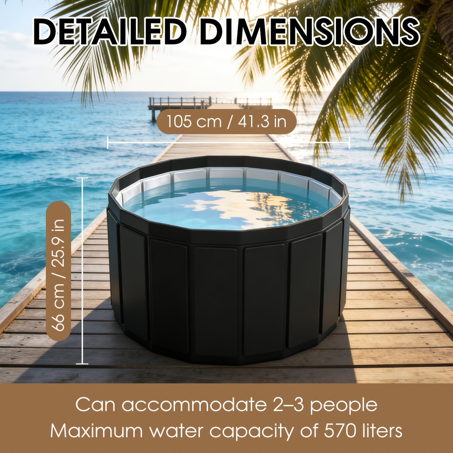 Inflatable Hot Tub 41.3in 150.58gal Capacity, 2-3 Person Portable Spa Tub, Durable Outdoor Bathtub for Backyard Patio Ice Bath & Hot Water Relaxation