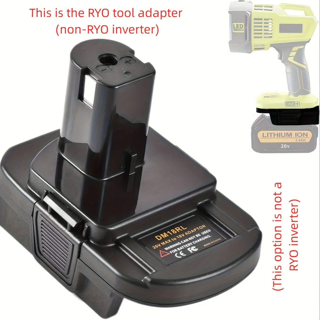 Power Inverter for RYOBI 18V Battery | 150W AC Outlet, 2 USB Ports, LED Light, DC 18V to AC 110V Modified Sine Wave, Compatible P102 P108 P190 Camping Emergency