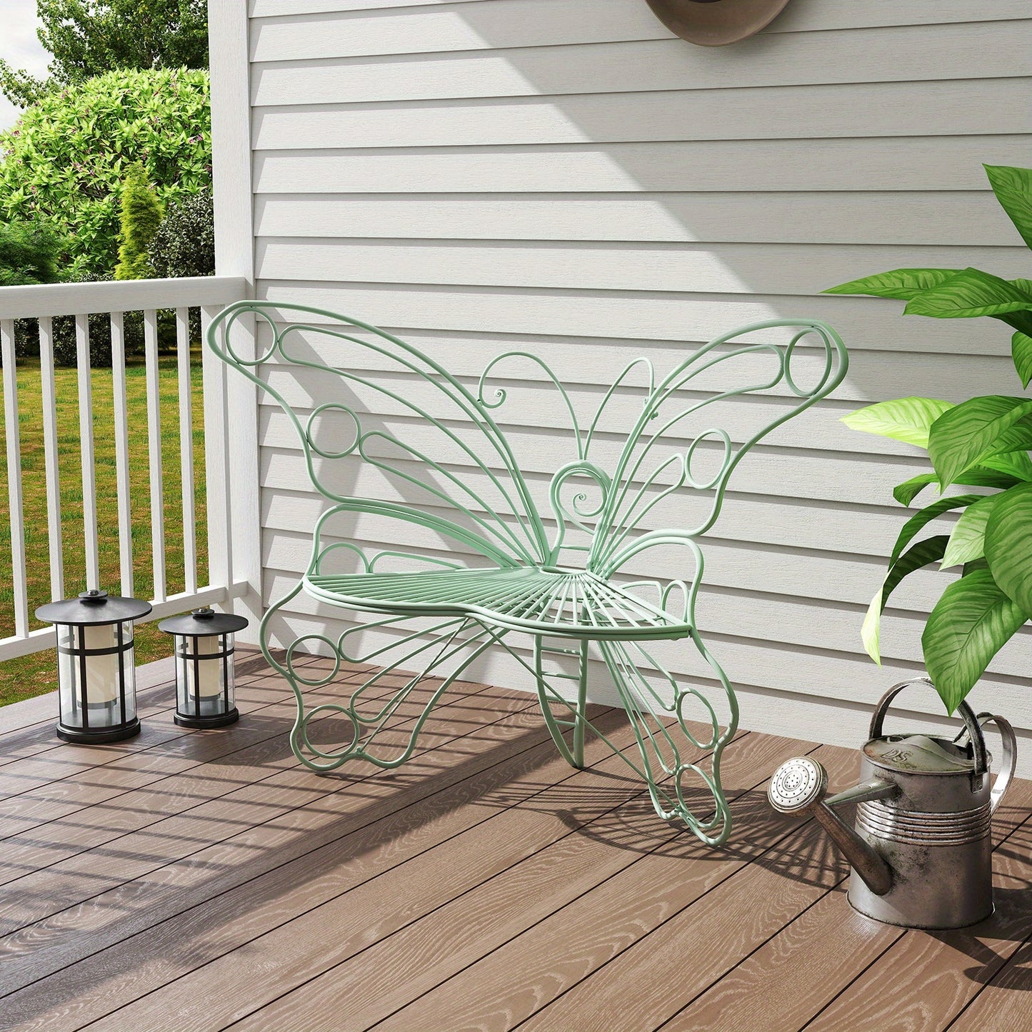 Outdoor Garden Bench 50 Inch Butterfly Design Iron Steel Frame Patio Bench for Porch Lawn Yard Easy Assembly 4 Colors Available