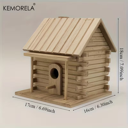 Wooden Bird Nest Breeding Box for Parrots & Small Birds - Hanging Outdoor Cage Accessory, Natural Solid Wood Birdhouse, Cozy Woodland Cabin Design, Durable Aviary Nesting House