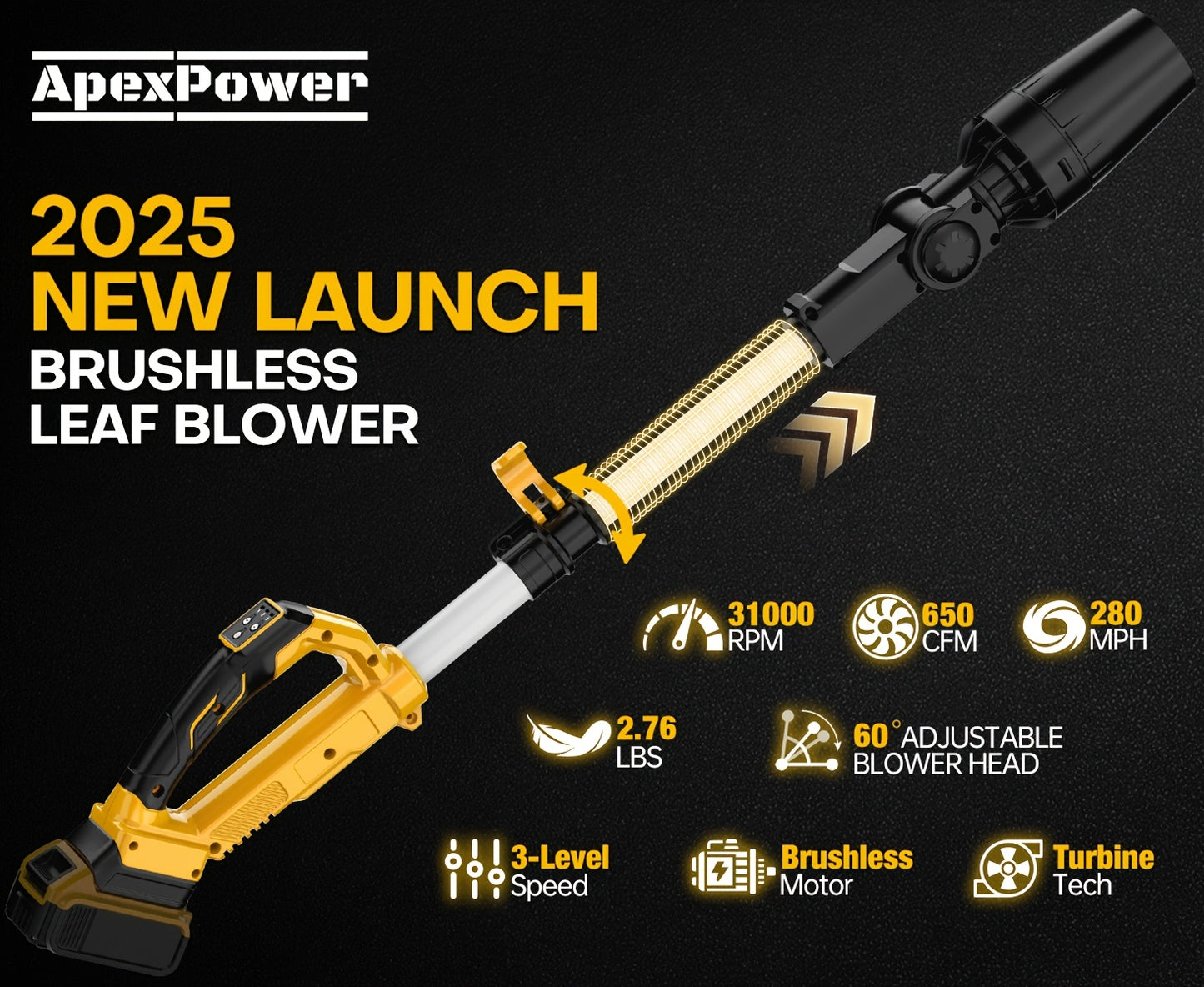 Brushless Leaf Blower 650CFM 280MPH Compatible with DeWalt 20V Max Battery, Cordless Handheld Bare Tool for Yard Patio Car Snow Blowing Cleaning, No Battery