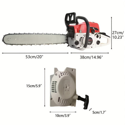 62CC Gas Chainsaw 20 Inch – 2-Stroke Engine, Anti-Vibration, Logging & Farm