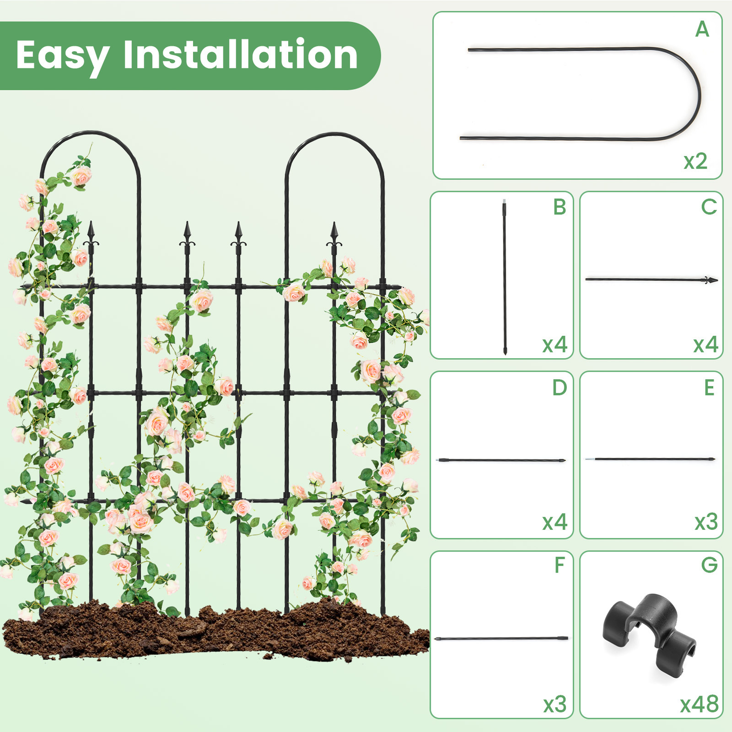 COSTWAY 58"L X 73"H Garden Trellis for Climbing Plants, Outdoor Rose Arch Trellis, Rustproof Metal Plant Support Frame for Raised Bed, Decorative Garden Fence for Vegetable Flower Cucumber Tomato
