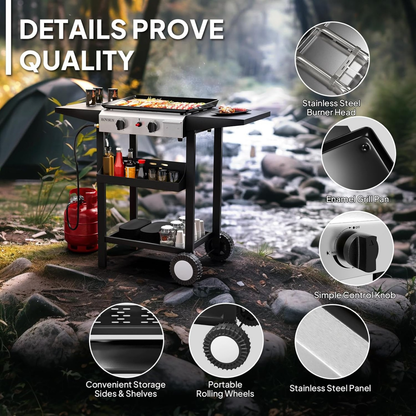 Flat Top Griddle Propane Tabletop 2 or 4 Burner, 20000 BTU Portable Gas Grill with Nonstick Enamel Tray, Piezo Ignition, 246 Sq In Cooking Surface for Camping BBQ Tailgating Backyard