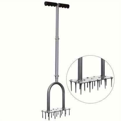 Spike Lawn Aerator with 15 Iron Spikes - Heavy Duty Metal Manual Dethatching & Soil Aerating Tool, Pre-Assembled Grass Aerator for Yard, Garden & Patio Lawn Aeration to Revive Lawn Health