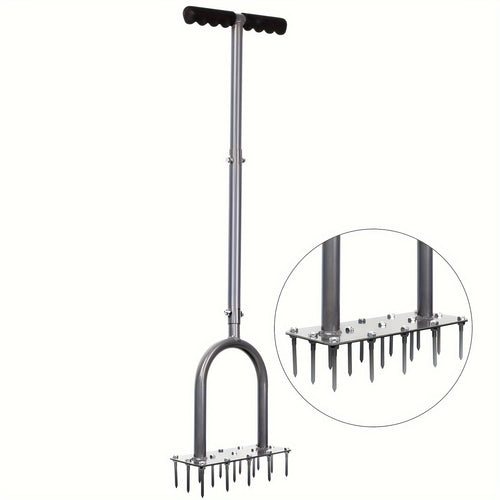 Spike Lawn Aerator with 15 Iron Spikes - Heavy Duty Metal Manual Dethatching & Soil Aerating Tool, Pre-Assembled Grass Aerator for Yard, Garden & Patio Lawn Aeration to Revive Lawn Health
