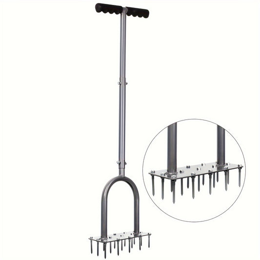 Spike Lawn Aerator with 15 Iron Spikes - Heavy Duty Metal Manual Dethatching & Soil Aerating Tool, Pre-Assembled Grass Aerator for Yard, Garden & Patio Lawn Aeration to Revive Lawn Health