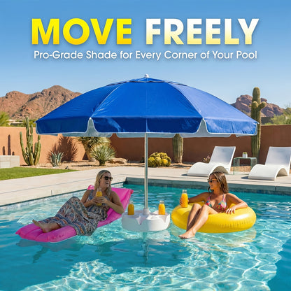 Pool Umbrella 7ft Floating for In-Pool Use, Portable Sun Shade with Base, Cup Holder & Carry Bag, UV Protection Sun Shelter for Swimming Pool, Beach & Lake, Blue