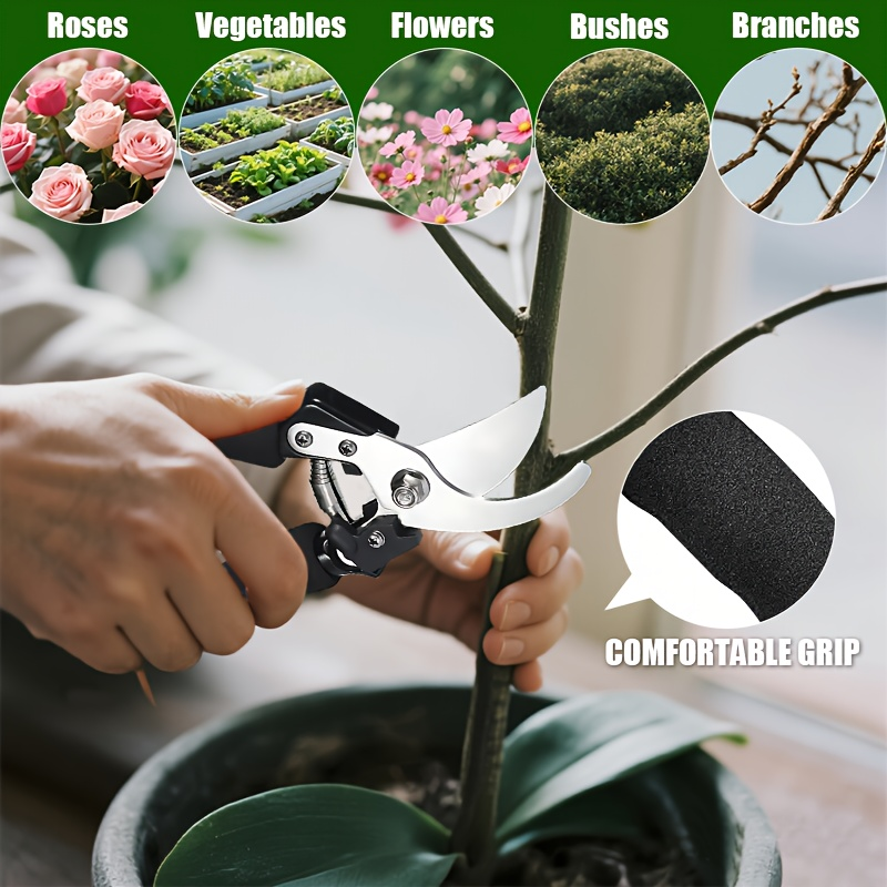 Stainless Steel Pruning Shears with Sharpening Stone, Ergonomic Comfort Grip Garden Scissors for Home Gardening, Flower Arranging & Plant Trimming – Long-Lasting Sharp Blades