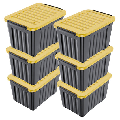 Stackable Storage Bins with Lids and Wheels | 72QT & 97QT Heavy Duty Bins | 4 or 6 Pack | 220LB Capacity | Clear, Blue/White, Black/Yellow