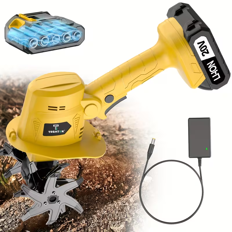 Cordless Electric Tiller 20V Handheld - 9-Inch 235RPM Garden Cultivator with Ergonomic Handle, Lightweight Metal Soil Tiller for Weeding, Soil Aeration & Loosening in Courtyard, Raised Beds & Garden