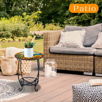 Mosaic Side Table Outdoor Round Patio Accent Table 14 Inch Sunflower Metal End Table for Garden Yard Porch Living Room Bedroom Indoor Outdoor Coffee Table