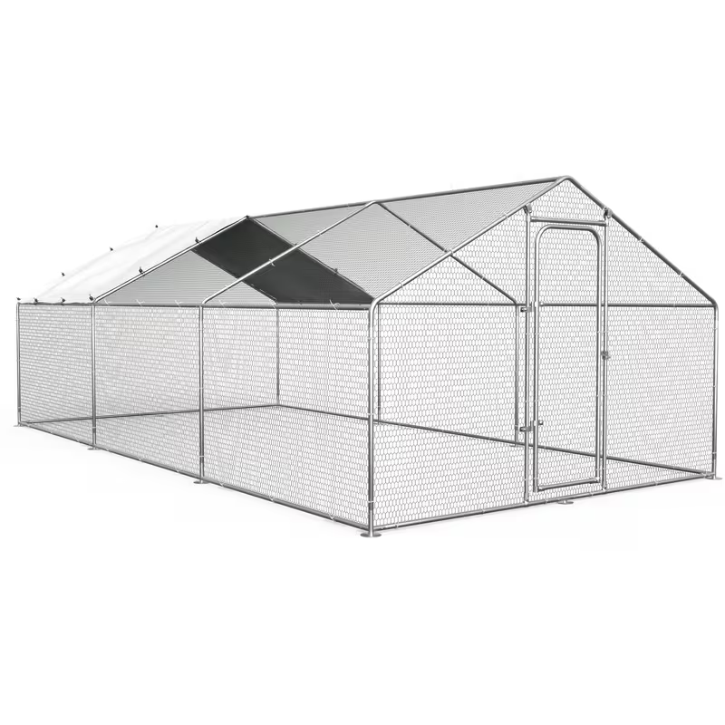 Metal Chicken Run Outdoor Poultry Cage Large Walk-in Enclosure for Chickens Ducks Rabbits UV-Resistant Weather-Resistant Mesh Walls Secure Latches Easy-Access Doors No Electricity Needed