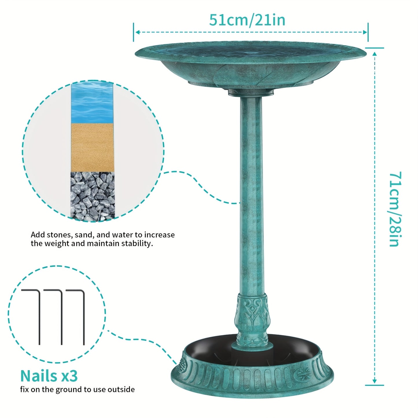 Pedestal Bird Bath Solar Fountain 3.5W Antique Brass Bronze