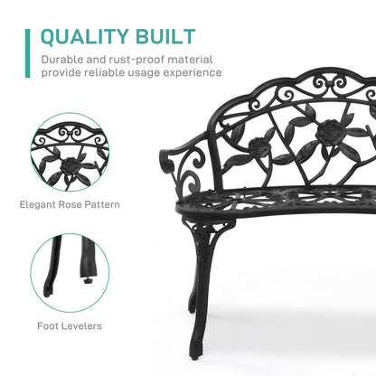 Outdoor Garden Bench Rose Pattern Cast Aluminum Floral Patio Bench with Armrests Vintage Metal Bench for Porch Courtyard Wedding Decor 38.5 Inch