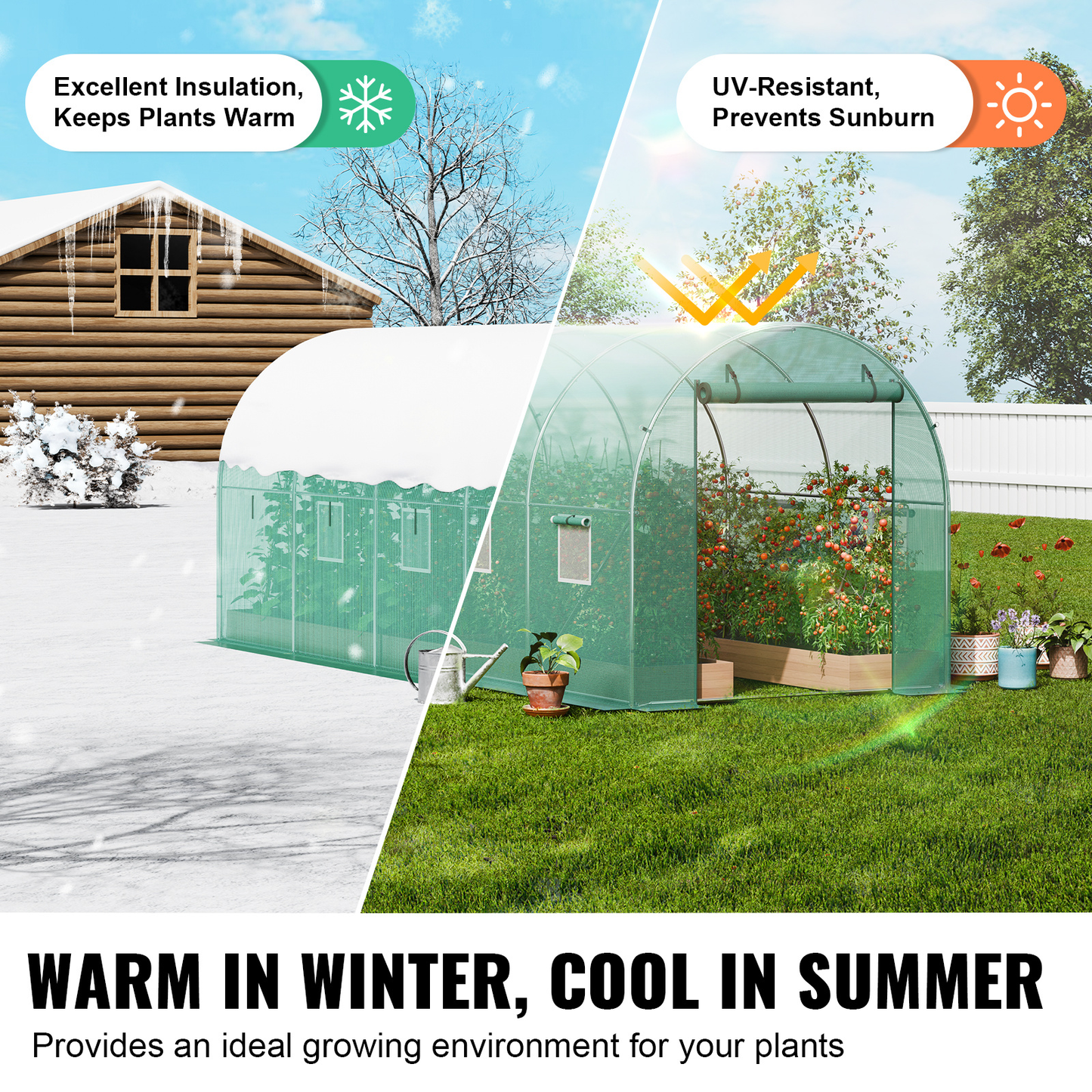 Tunnel Greenhouse Heavy Duty Galvanized Frame 140g/m² PE Cover, 6 Vent Windows Walk-In Hoop House for Garden & Farm, Multiple Sizes