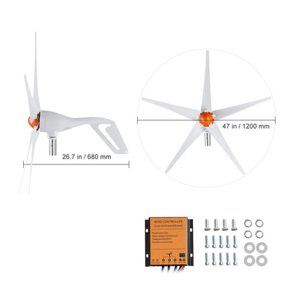 Wind Turbine Generator 500W 12V 5-Blade MPPT Controller Home Power System Kit for RV Boat Farm Off-Grid Energy