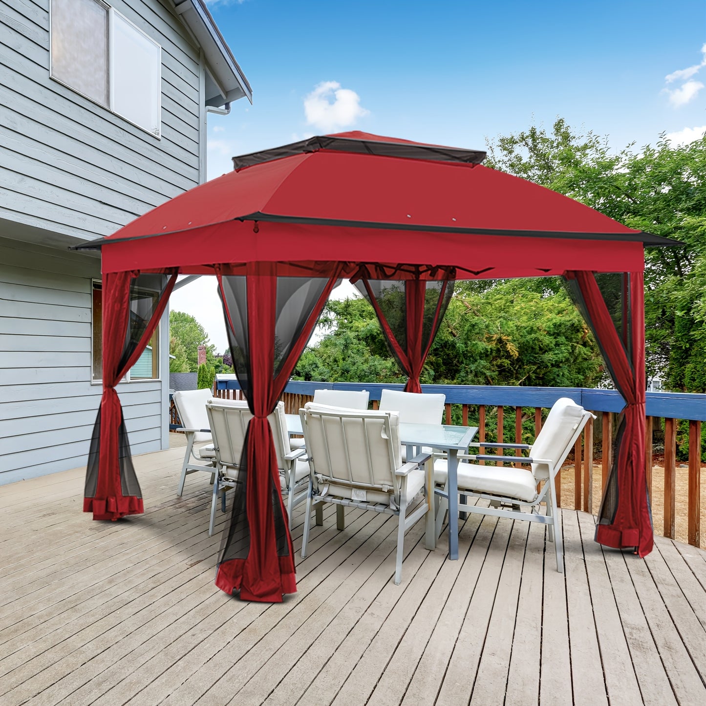 Instant Gazebo Tent 11x11 FT Mosquito Netting No Assembly Required