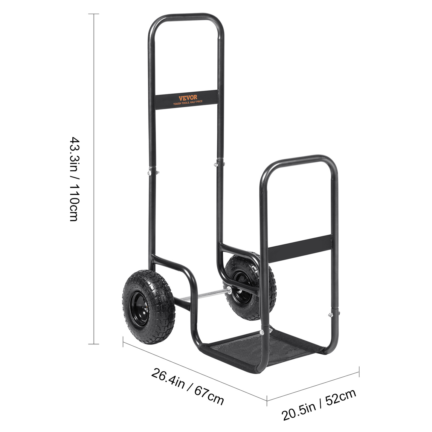 Firewood Log Cart Heavy Duty 250 lbs Capacity, Carbon Steel Wood Carrier with Pneumatic Rubber Wheels, Outdoor Indoor Log Hauler Dolly for Fireplace Fire Pit Camping