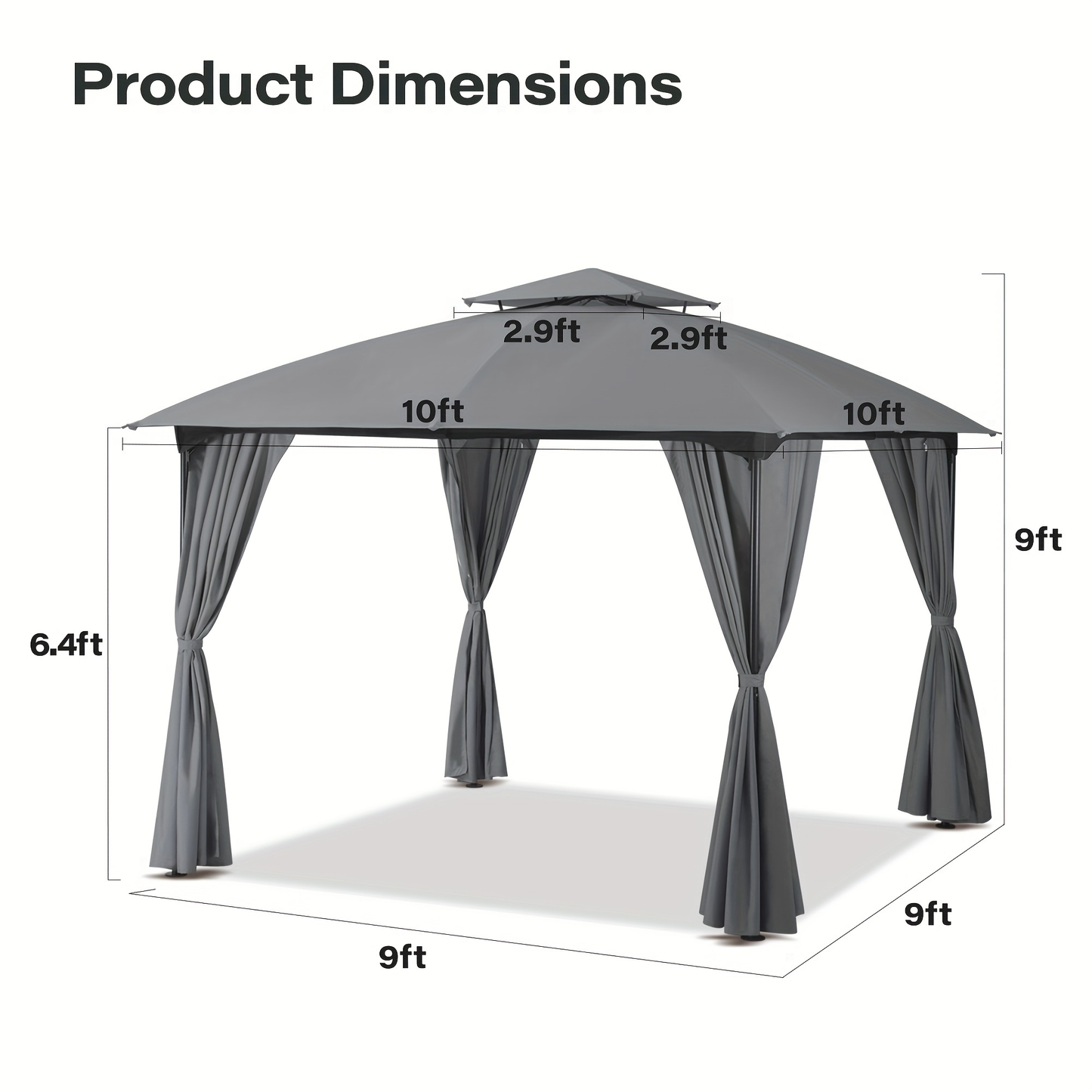 Gazebo Canopy Tent 10x10ft Arch Double Roof Mosquito Net Curtains