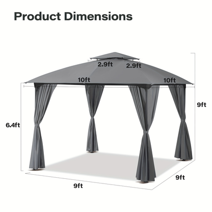 Gazebo Canopy Tent 10x10ft Arch Double Roof Mosquito Net Curtains
