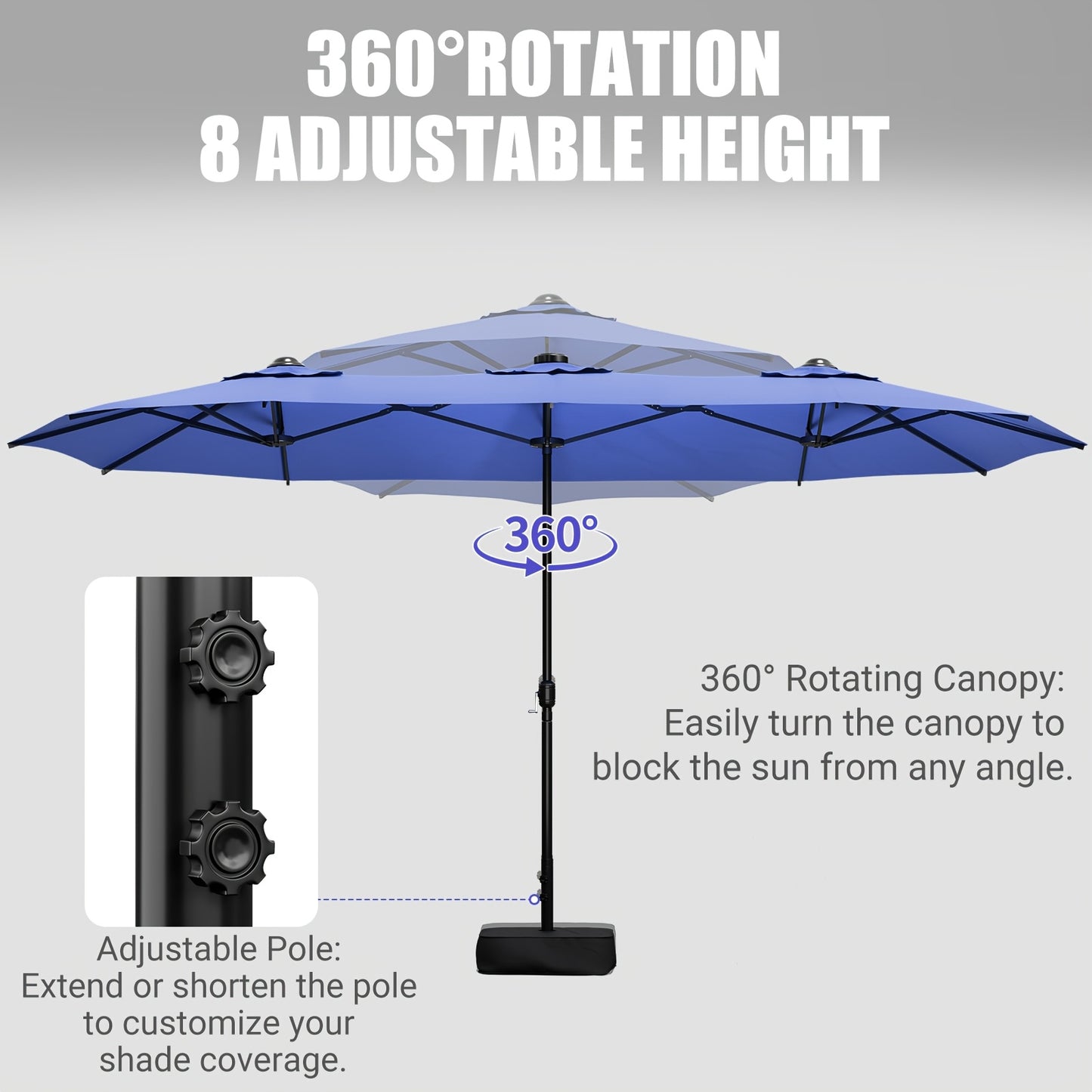 Patio Umbrella 15FT Double-Sided Large Outdoor Umbrella with Base – UPF 50+ UV Protection, Wind Resistant, Crank Open for Garden Pool Backyard