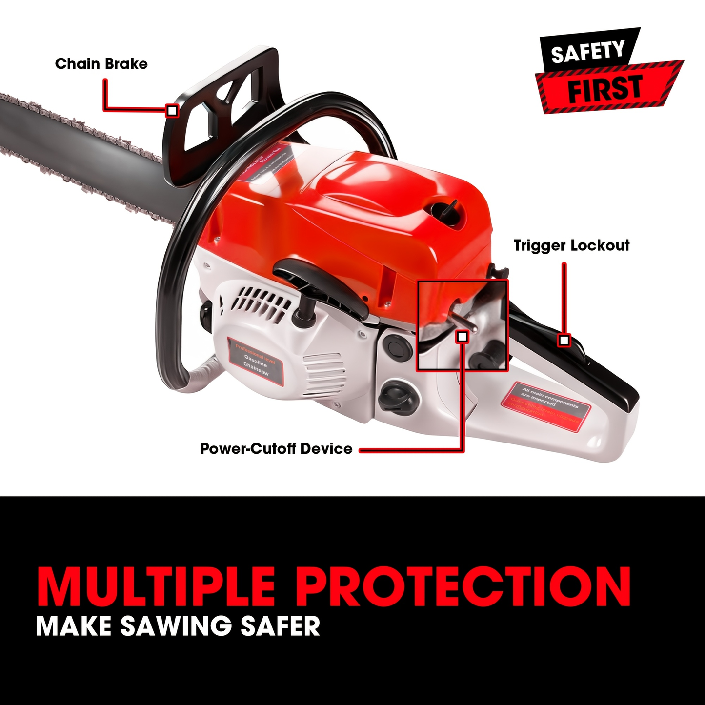 62CC Gas Chainsaw 20 Inch – 2-Stroke Engine, Anti-Vibration, Logging & Farm