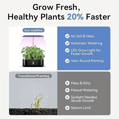 Hydroponic Garden Kit 10 Pods Indoor Herb Garden | 24W LED Grow Light Auto Timer 1-Gal Tank Quiet Pump Nutrients | Vegetables Flowers Year-Round Harvest