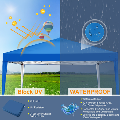 Pop Up Canopy Tent 10x10ft UPF50+ Waterproof Portable Gazebo Sandbags