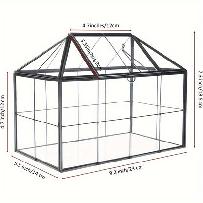 Geometric Glass Terrarium with Swing Lid 9.84x5.31x7.87 Inch Victorian Wardian Case for Succulents Cactus Air Plants Ferns Indoor Desktop Decor Black