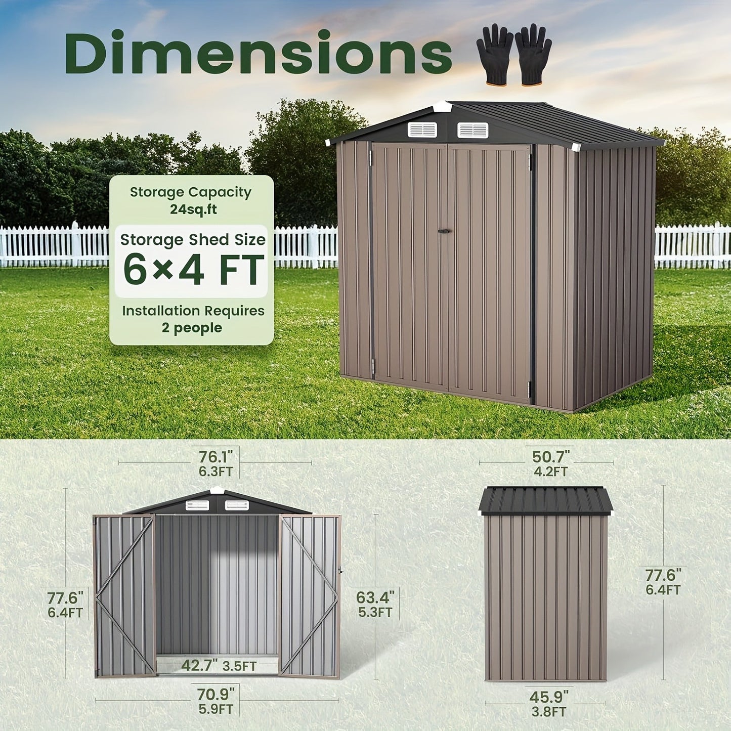 Outdoor Metal Storage Shed with Lockable Doors & Air Vent