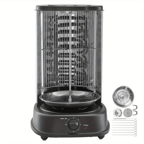 Vertical Shawarma Grill Machine, Electric Gyro Rotisserie Oven with Countertop Broiler, Doner Kebab & Chicken Shawarma Cooker for Home Kitchen, Restaurant & Parties