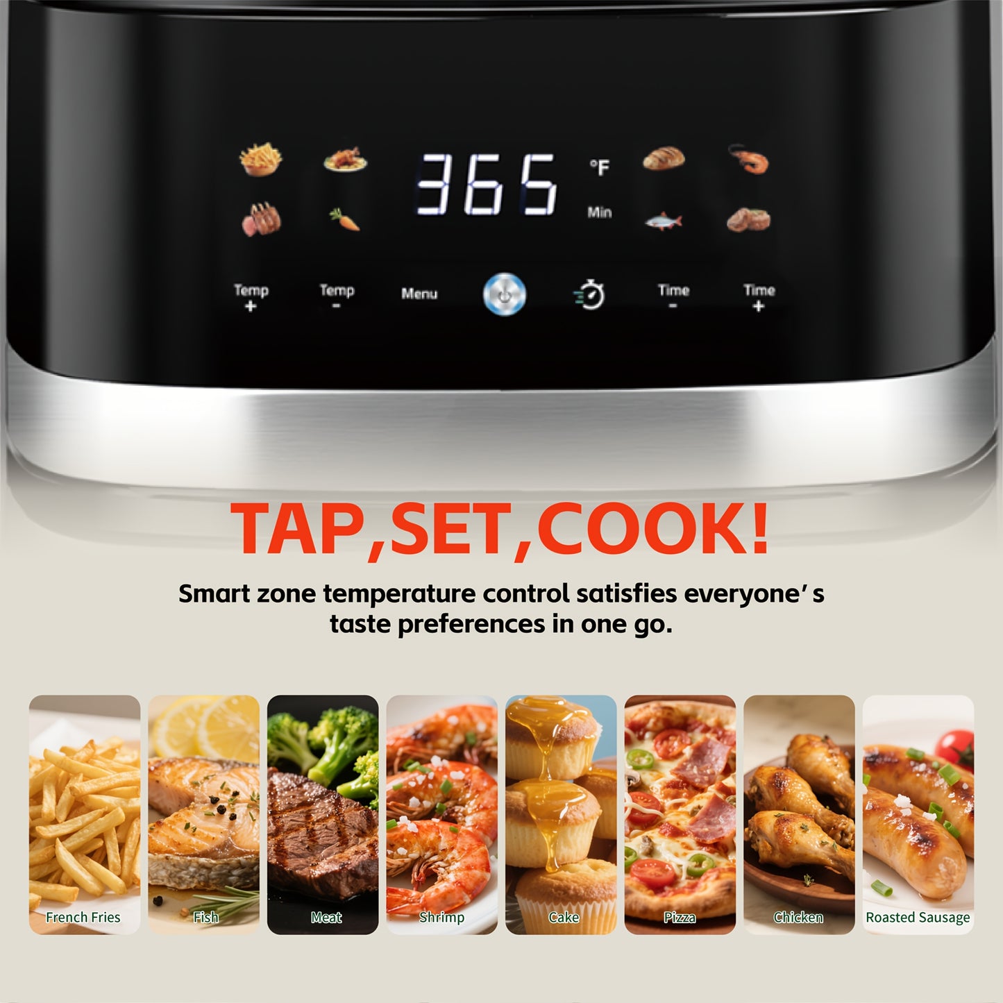 Air Fryer 5.8Qt 1400W with Touchscreen Controls, Adjustable Time & Temperature, 8 Presets for Air Fry, Roast & Reheat – Compact Lightweight Design for Dorm, Apartment & Office Kitchen