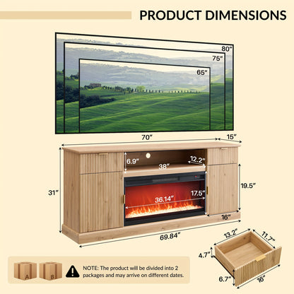 Electric Fireplace TV Stand for TVs Up to 80 Inch – 36" LED Flame Fluted Entertainment Center for Living Room with Built-In Heater
