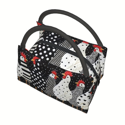 Insulated Lunch Bag with Cute Chicken Pattern Reusable Cooler Tote Bag Portable Thermal Bag for Office Camping Beach Picnic Birthday Gift 11x6.3x6.7in