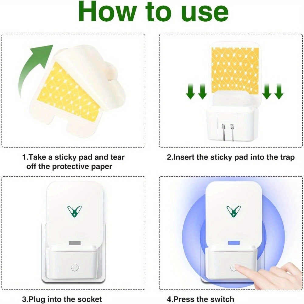 Flying Insect Trap Plug-In with UV Light & Sticky Boards – Indoor Mosquito Gnat Fly Catcher for Kitchen Bedroom Living Room, 10/20 Replaceable Glue Pads, Portable Pest Control