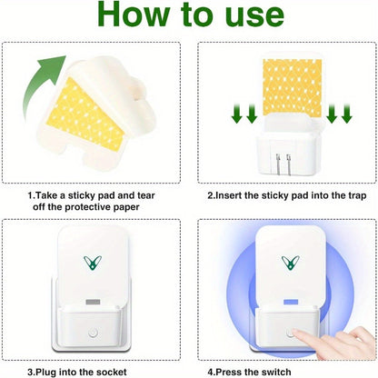 Flying Insect Trap Plug-In with UV Light & Sticky Boards – Indoor Mosquito Gnat Fly Catcher for Kitchen Bedroom Living Room, 10/20 Replaceable Glue Pads, Portable Pest Control