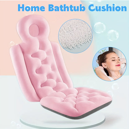 Bathtub Cushion Full Body Bath Mat Anti-Slip Ergonomic Pillow with Contoured Headrest Arm Support Neck Back Relief Quick-Dry Machine Washable Spa Bathroom Accessory