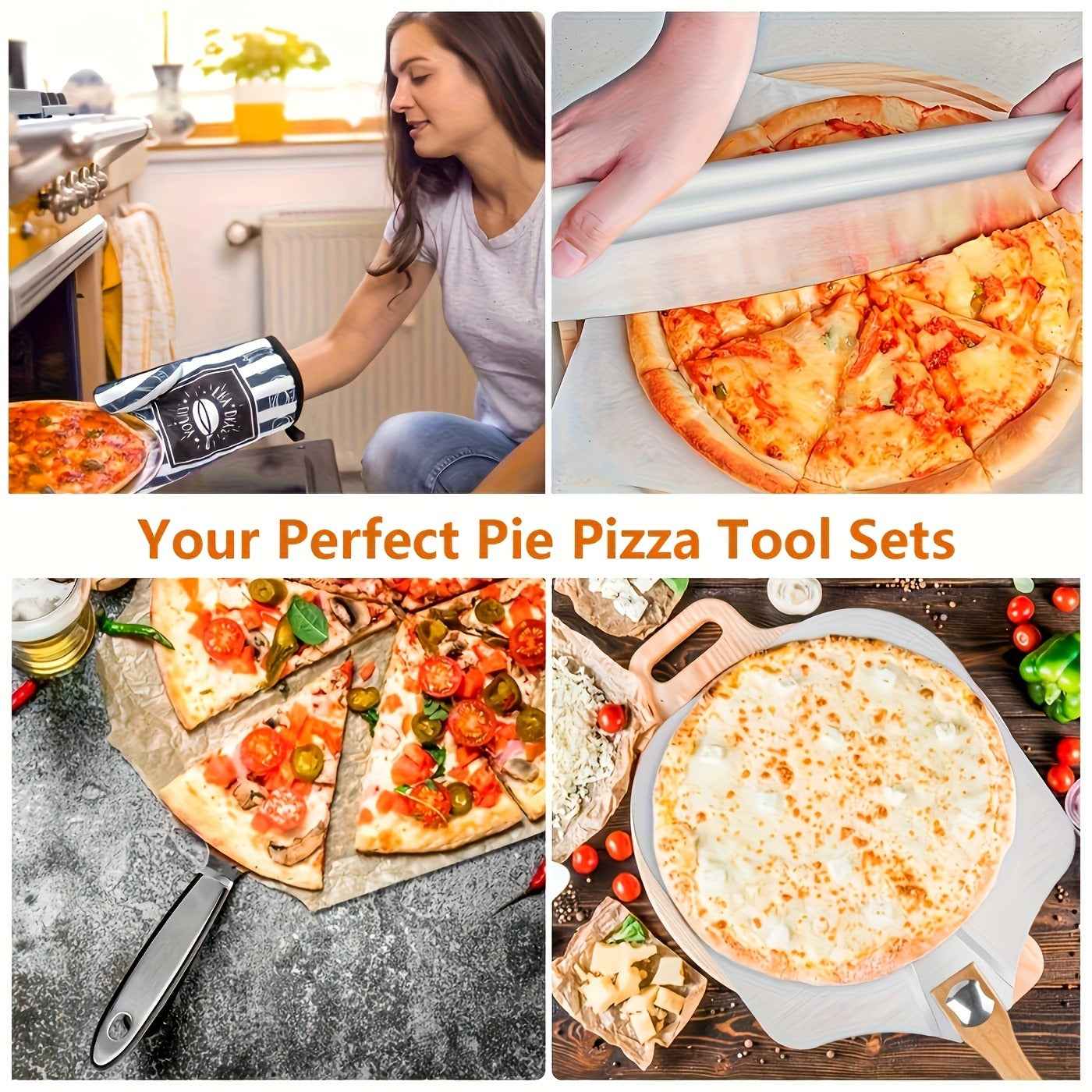 Pizza Stone Set 7-Piece with Tools – Cordierite Baking Stone with Stainless Steel Peel Cutter Brush & Heat-Resistant Gloves | Crispy Crust for Oven BBQ Grill Homemade Artisan Pizza Gift
