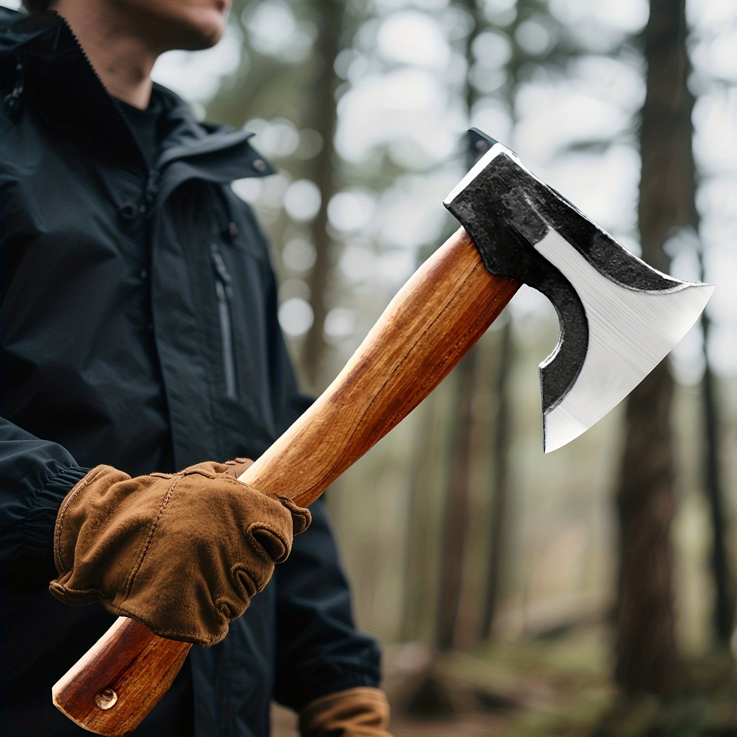 Splitting Axe Forged Carbon Steel 15.6-Inch with Handcrafted Wooden Grip, Professional Backyard Hatchet for Wood Chopping, Gardening and Camping — Single or 2-Pack