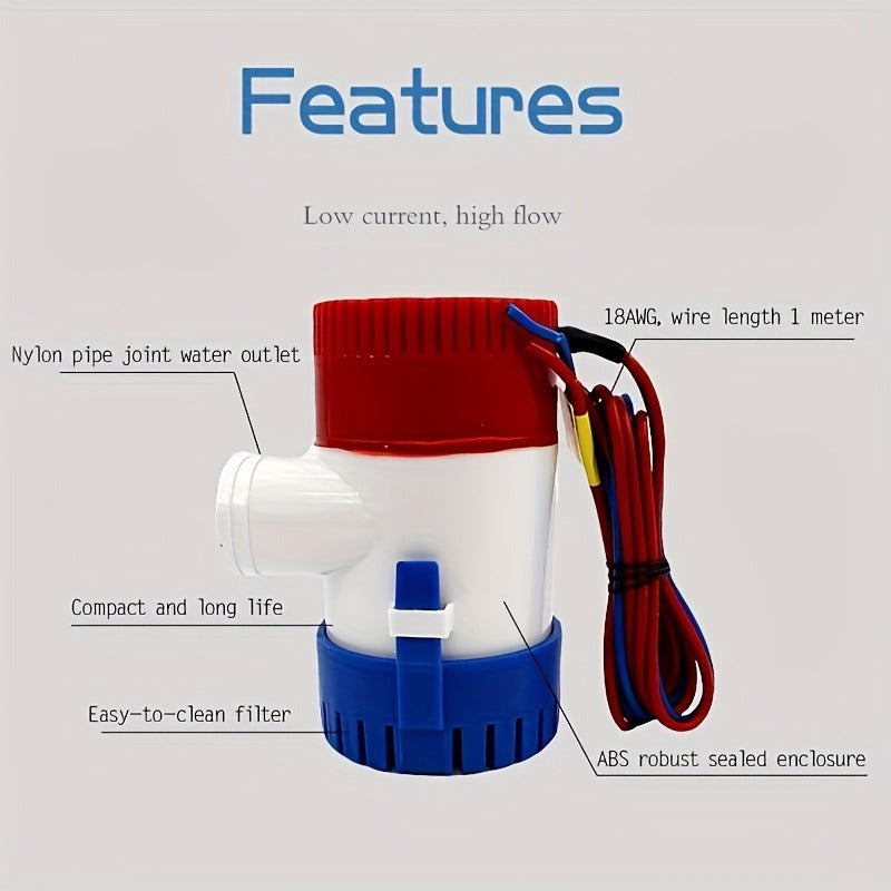 12V Bilge Pump 1100GPH Submersible DC Water Pump for Yacht Boat Aquarium Pool