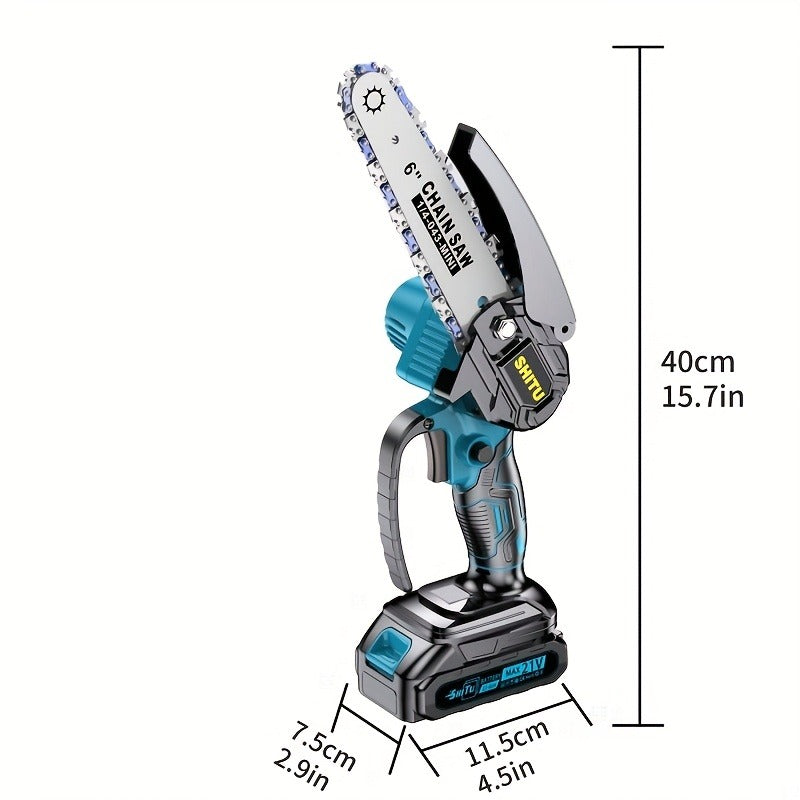 Handheld Electric Chainsaw – Mini Cordless Portable Tree Cutter with Splash Guard, Security Lock, Rechargeable Battery Options, Garden & Yard Gift for Men