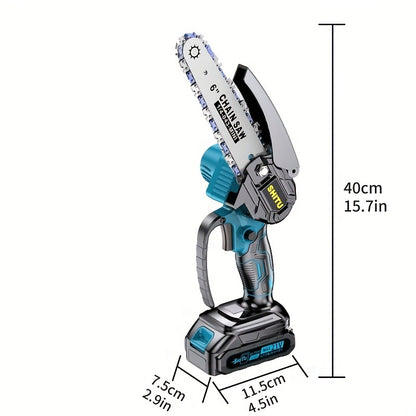 Handheld Electric Chainsaw – Mini Cordless Portable Tree Cutter with Splash Guard, Security Lock, Rechargeable Battery Options, Garden & Yard Gift for Men