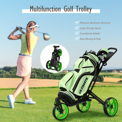 Golf Push Cart 3 Wheel Folding – Lightweight Aluminum Golf Trolley with Scoreboard, Adjustable Handle & Swivel Front Wheel