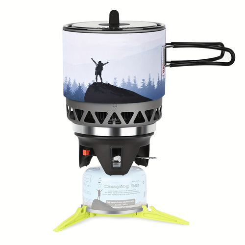 Backpacking Stove Cooking System with Pot Piezo Ignition 1KW Isobutane Burner 1.2L Pot Brackets Included Lightweight Portable for Hiking Camping Fishing Hunting