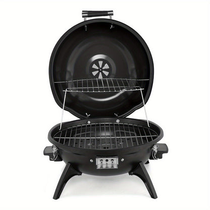 Electric BBQ Grill 1600W Indoor Outdoor Tabletop Grill with Lid Stainless Steel Heating Tube Chrome Grate Cool-Touch Handle